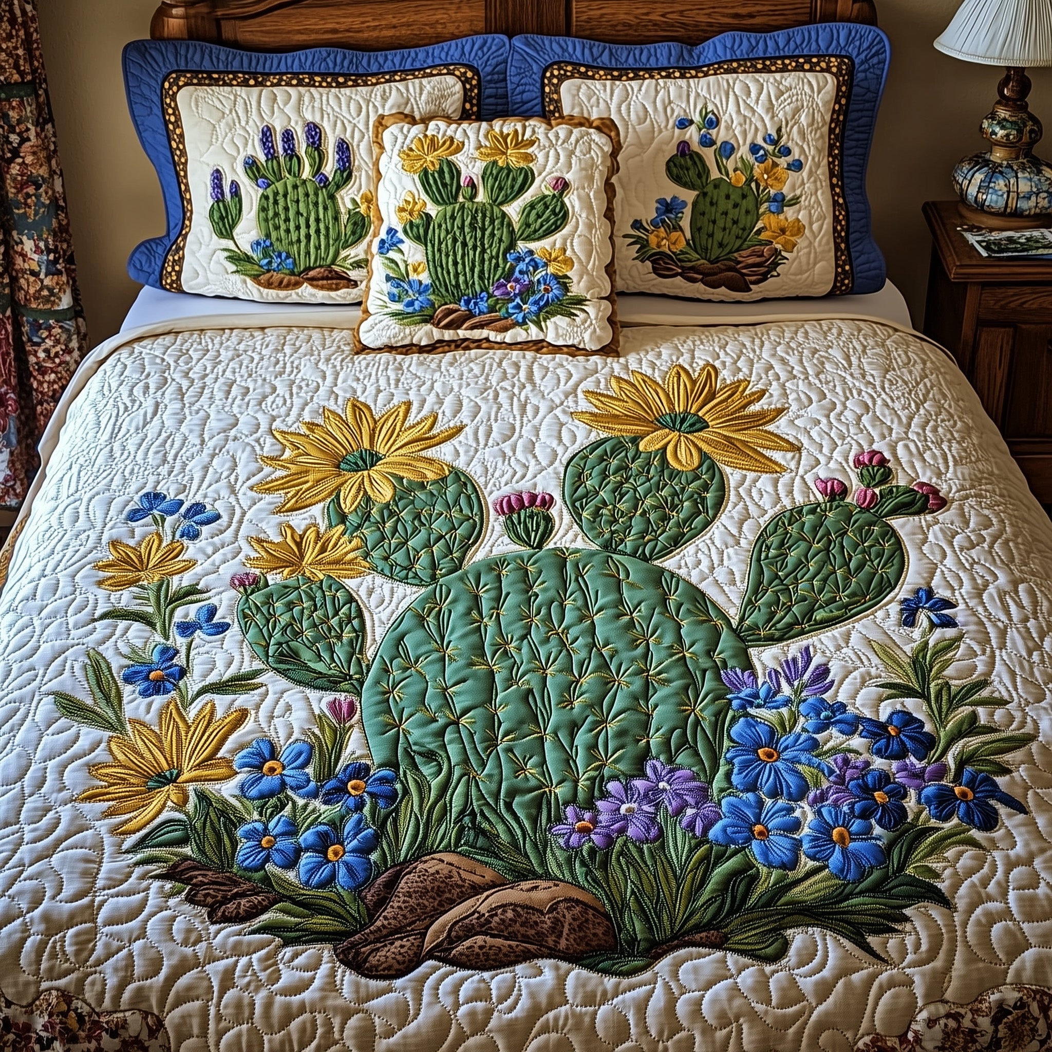 Desert Bloom Dream Quilted Bedding Set Duvet Cover Merchandise Cool Gifts For Cowboys