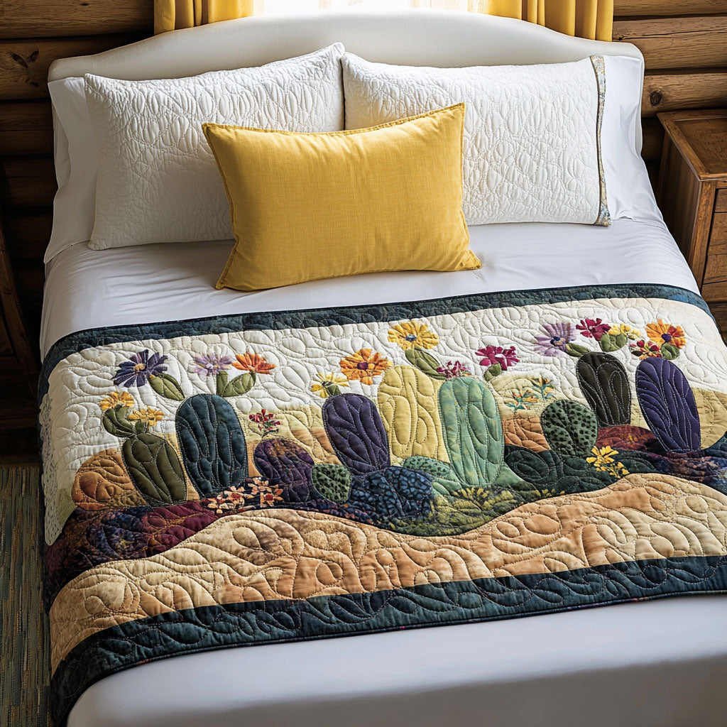 Desert Bloom Dreams Quilted Bed Runner Bedroom Decor Ideas Gift For Cactus Lover