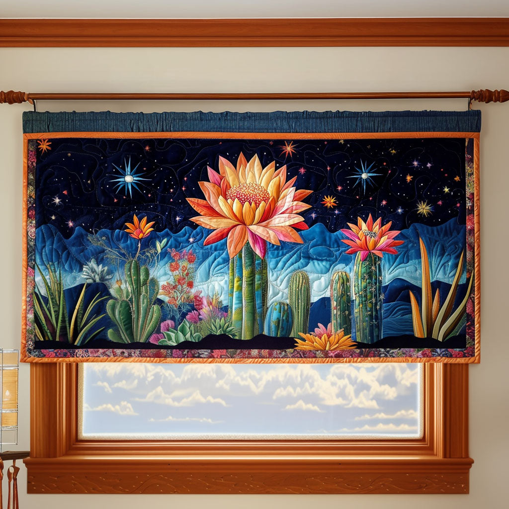 Desert Bloom Nightscape Quilted Valance Dining Room Decor Cactus Gifts For Mom Mother's Day