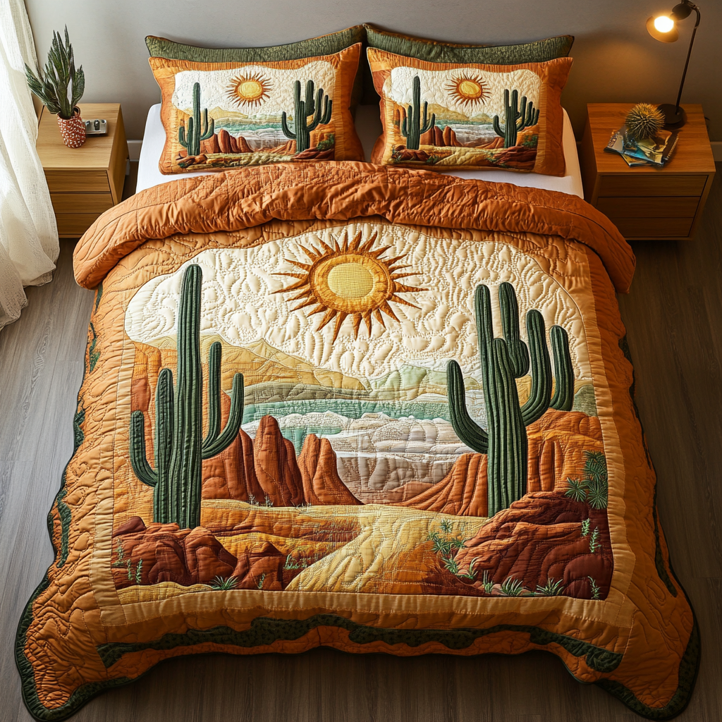 Desert Bloom Quilted Bedding Set Bed Decor Cactus Gifts For Him