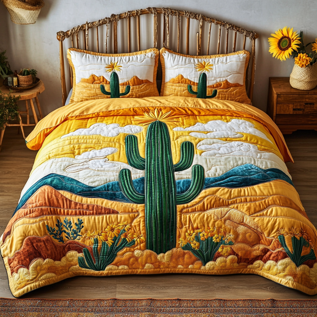 Desert Bloom Quilted Bedding Set Bedroom Decor Ideas Cactus Gifts For Ladies