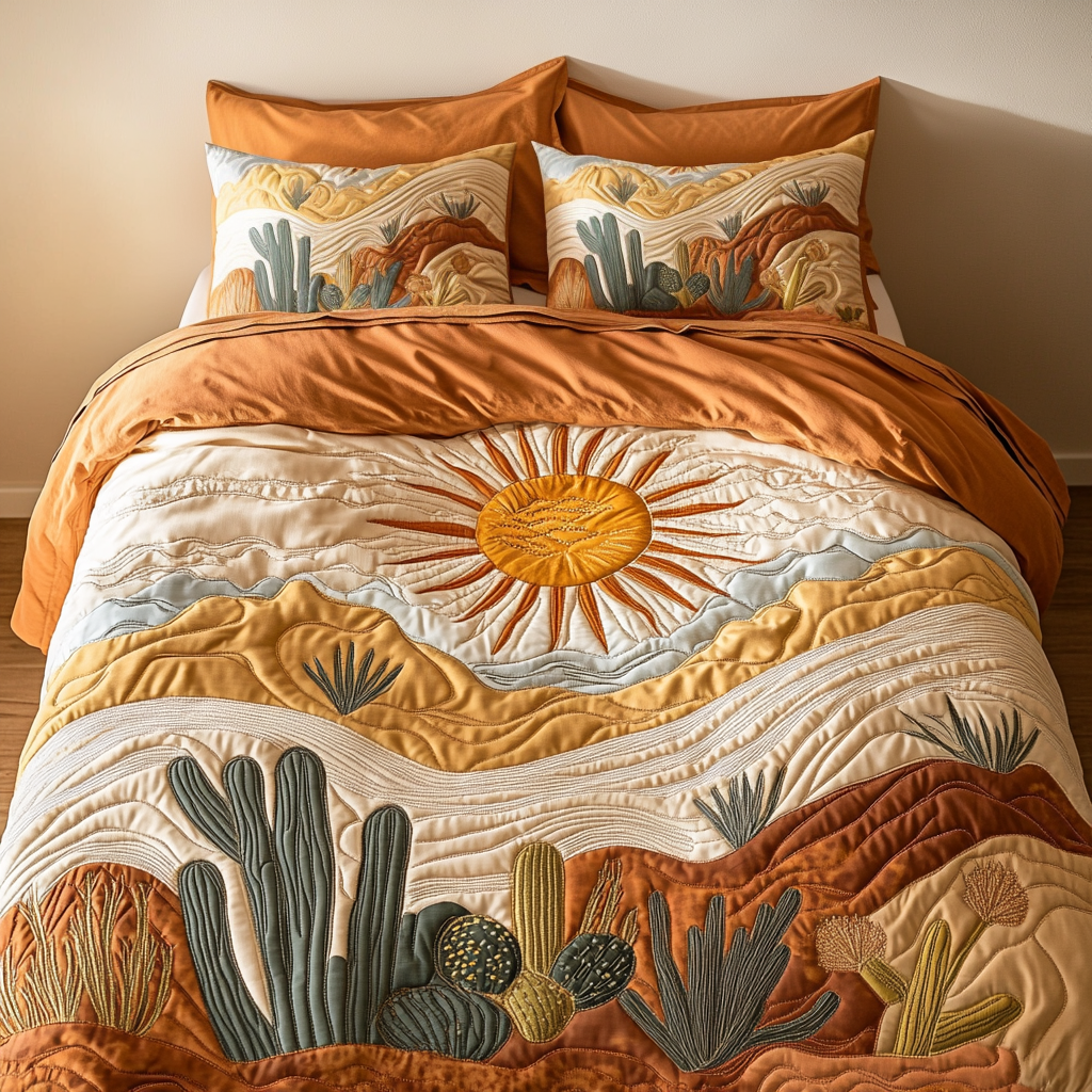 Desert Bloom Quilted Bedding Set Best Bed Sheet Set Gift For Cactus Lover