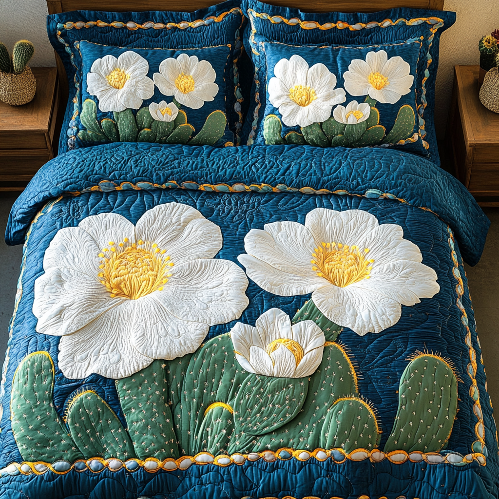 Desert Bloom Quilted Bedding Set Cute Bedroom Decor Christmas Cactus Gift