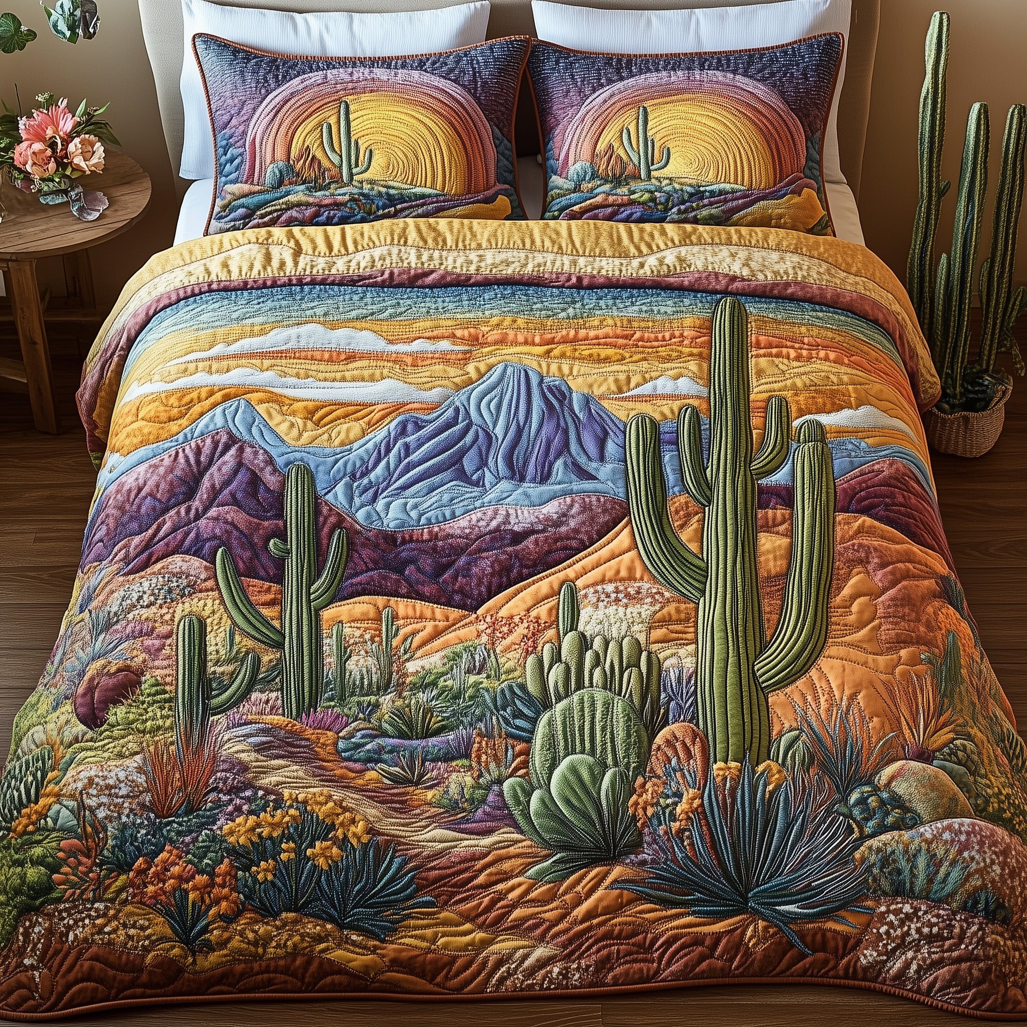 Desert Bloom Quilted Bedding Set Duvet Cover Merchandise Cactus For Birthday Gift