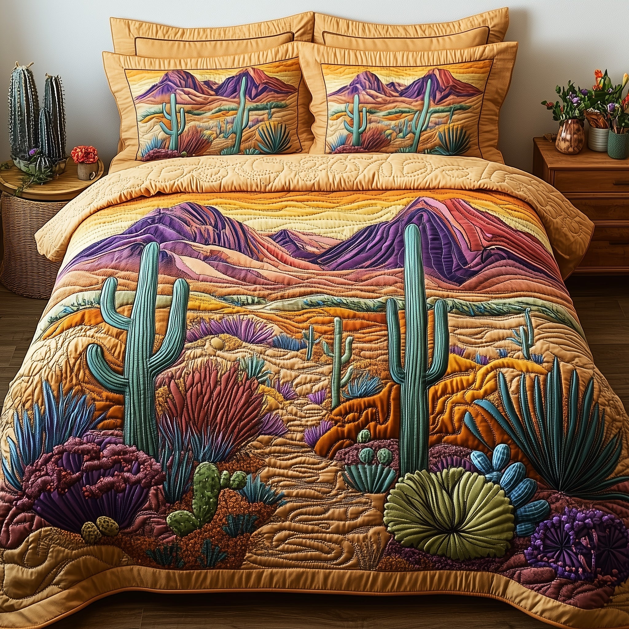 Desert Bloom Quilted Bedding Set Duvet Cover Merchandise Cactus Inspired Gifts