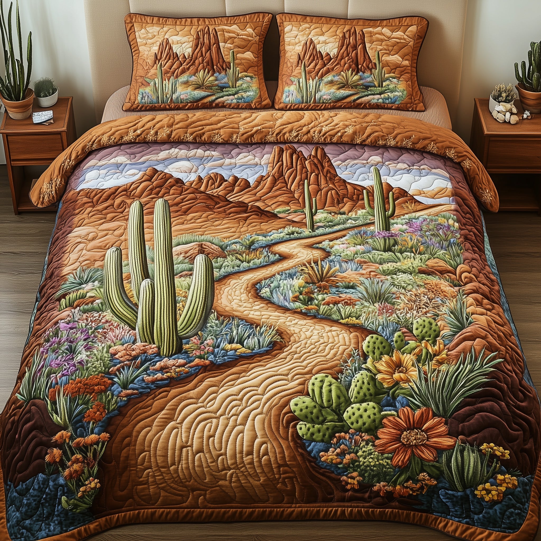 Desert Bloom Quilted Bedding Set Duvet Cover Merchandise Cactus Related Gifts