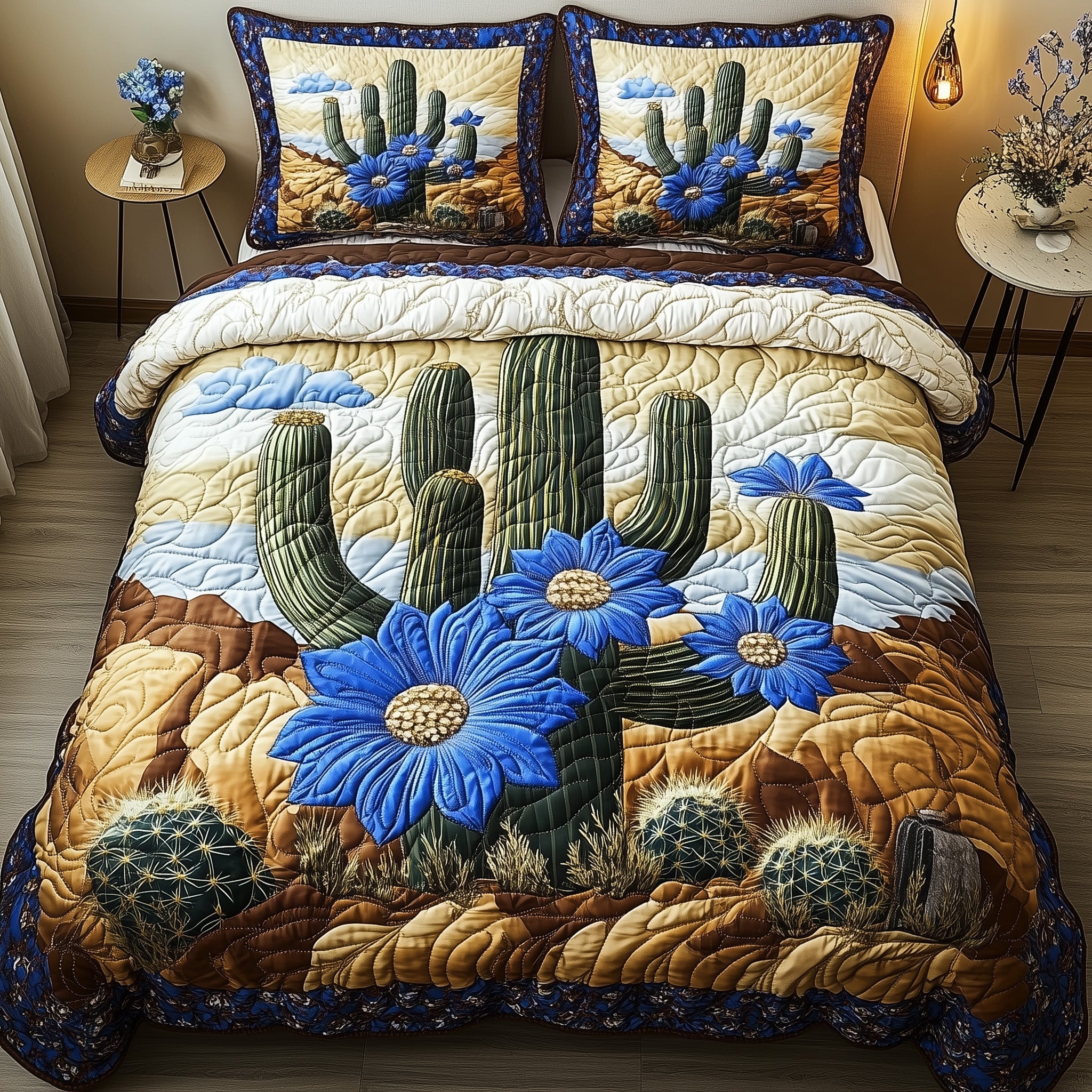 Desert Bloom Quilted Bedding Set Duvet Cover Merchandise Cactus Theme Gifts
