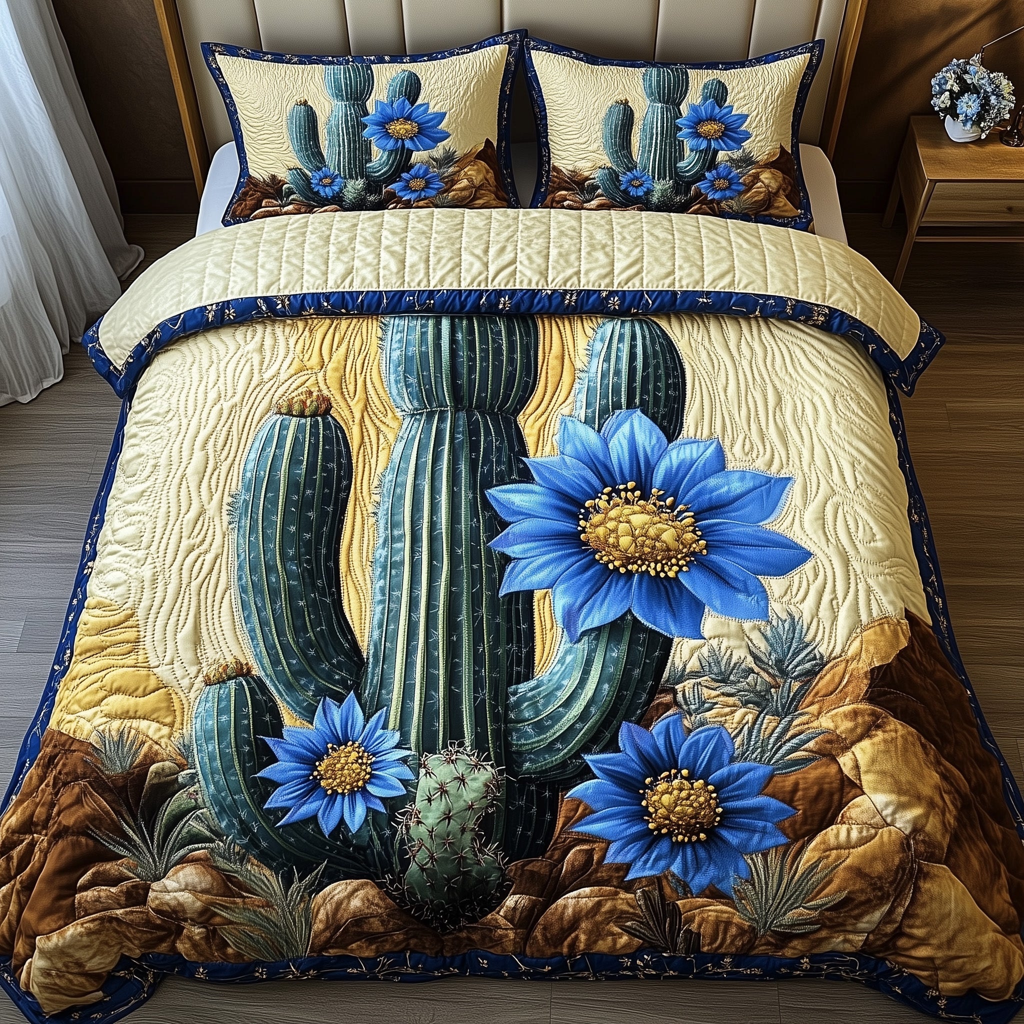 Desert Bloom Quilted Bedding Set Duvet Cover Merchandise Succulent Gift For Him Her