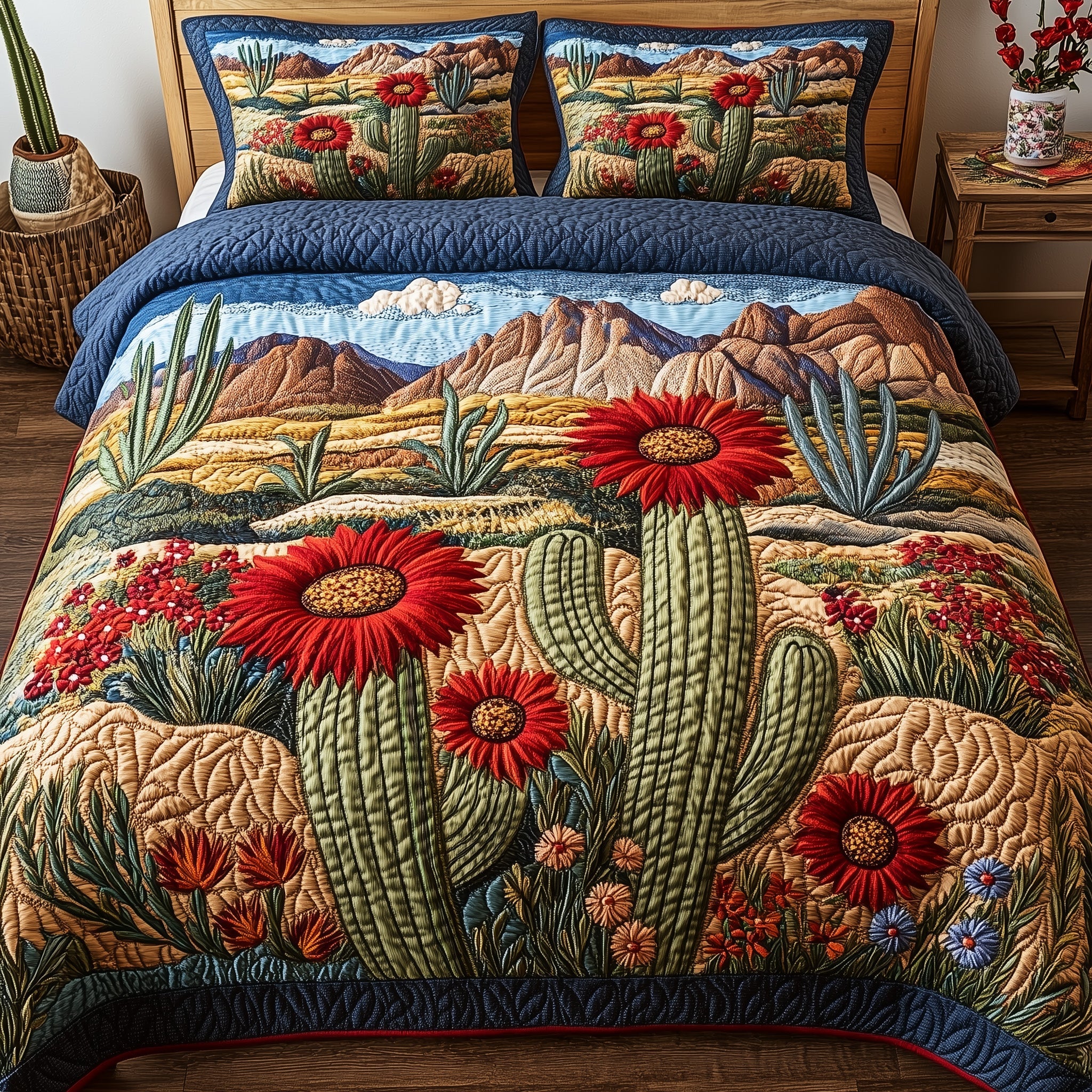 Desert Bloom Quilted Bedding Set Duvet Cover Merchandise Succulent Themed Gifts
