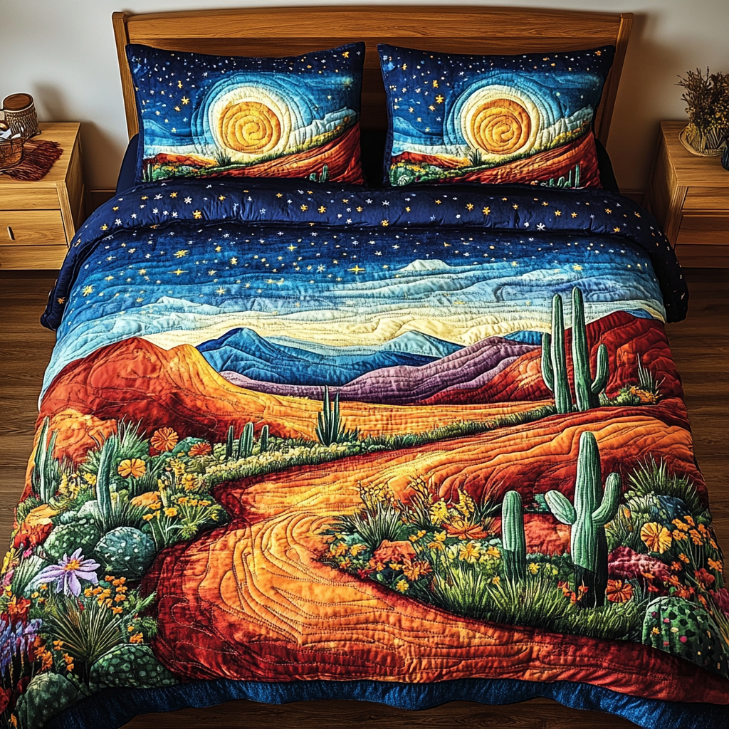 Desert Bloom Quilted Bedding Set Holiday Duvet Cover Set Cactus Gifts For Him