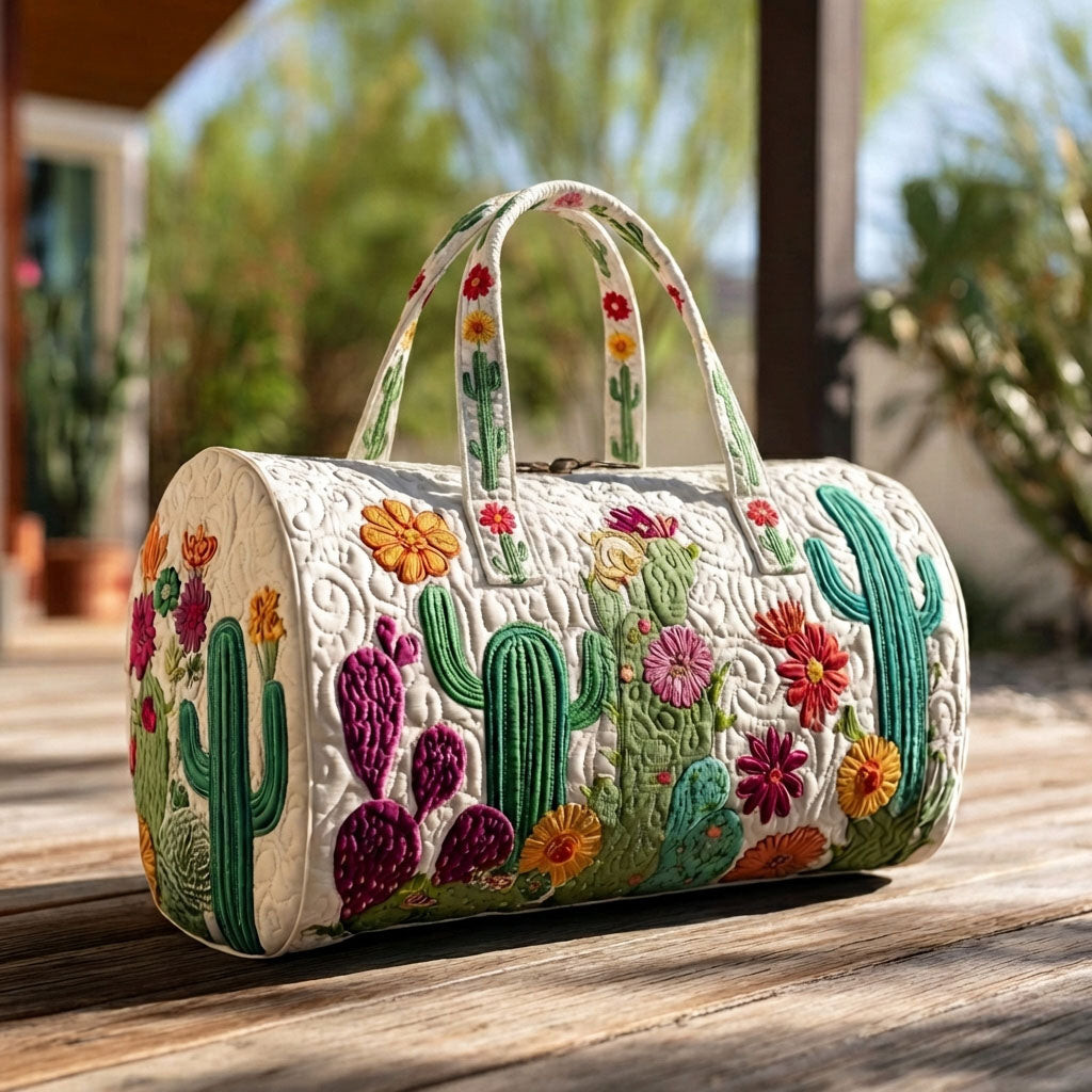 Desert Bloom Quilted Duffle Bag Cactus Floral Travel Bag Best Gift For Desert Lovers Camping Outdoor