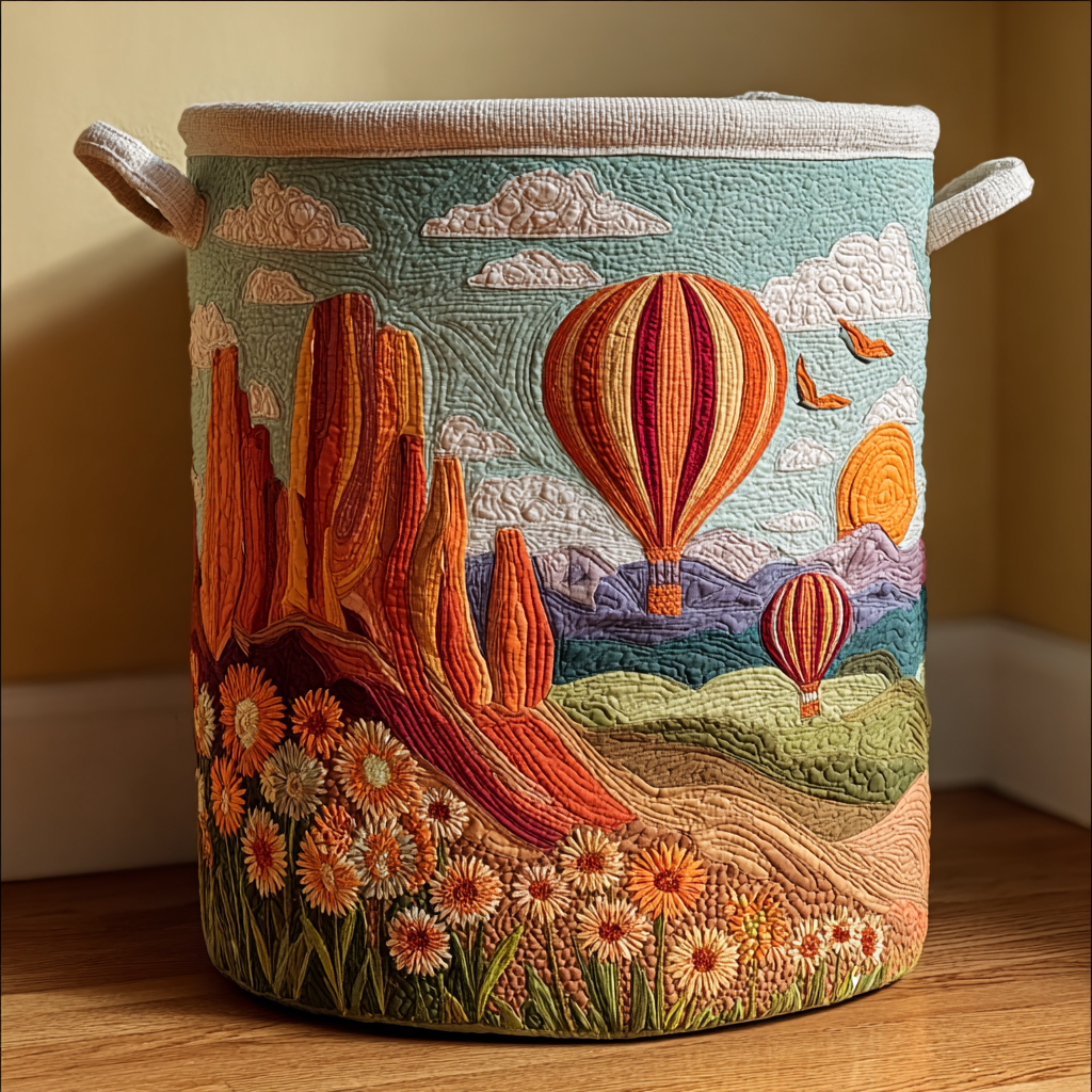 Desert Bloom Quilted Laundry Basket Elegant Home Gift Idea with Quilted Laundry Hamper