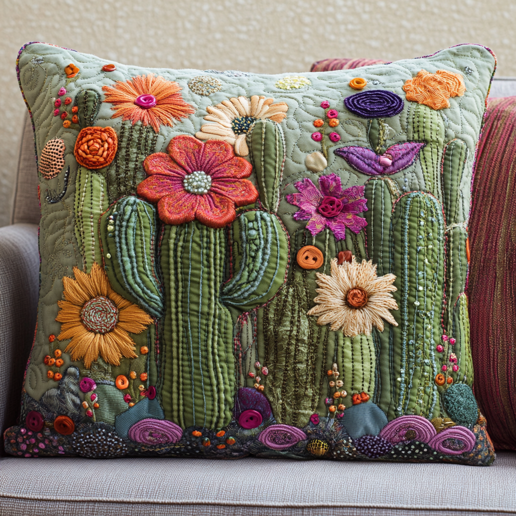 Desert Bloom Quilted Pillow Case Decorative Pillow Cases Cactus Gifts For Her