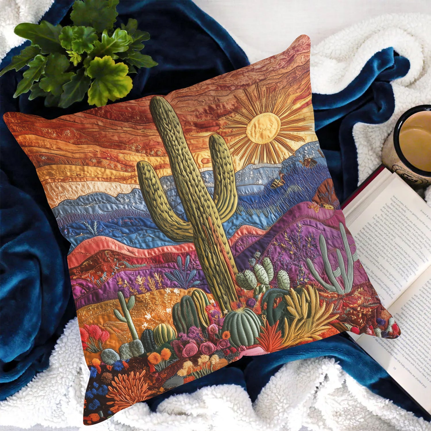 Desert Bloom Quilted Pillow Case Home Decor Pillow Covers Cute Cactus Gifts