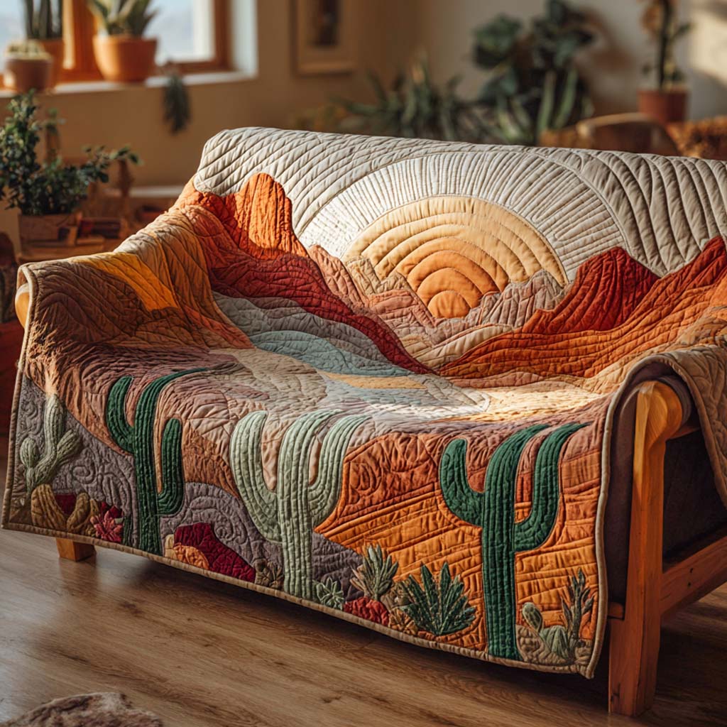 Desert Bloom Quilted Sofa Cover Couch Protector Cactus Themed Gifts
