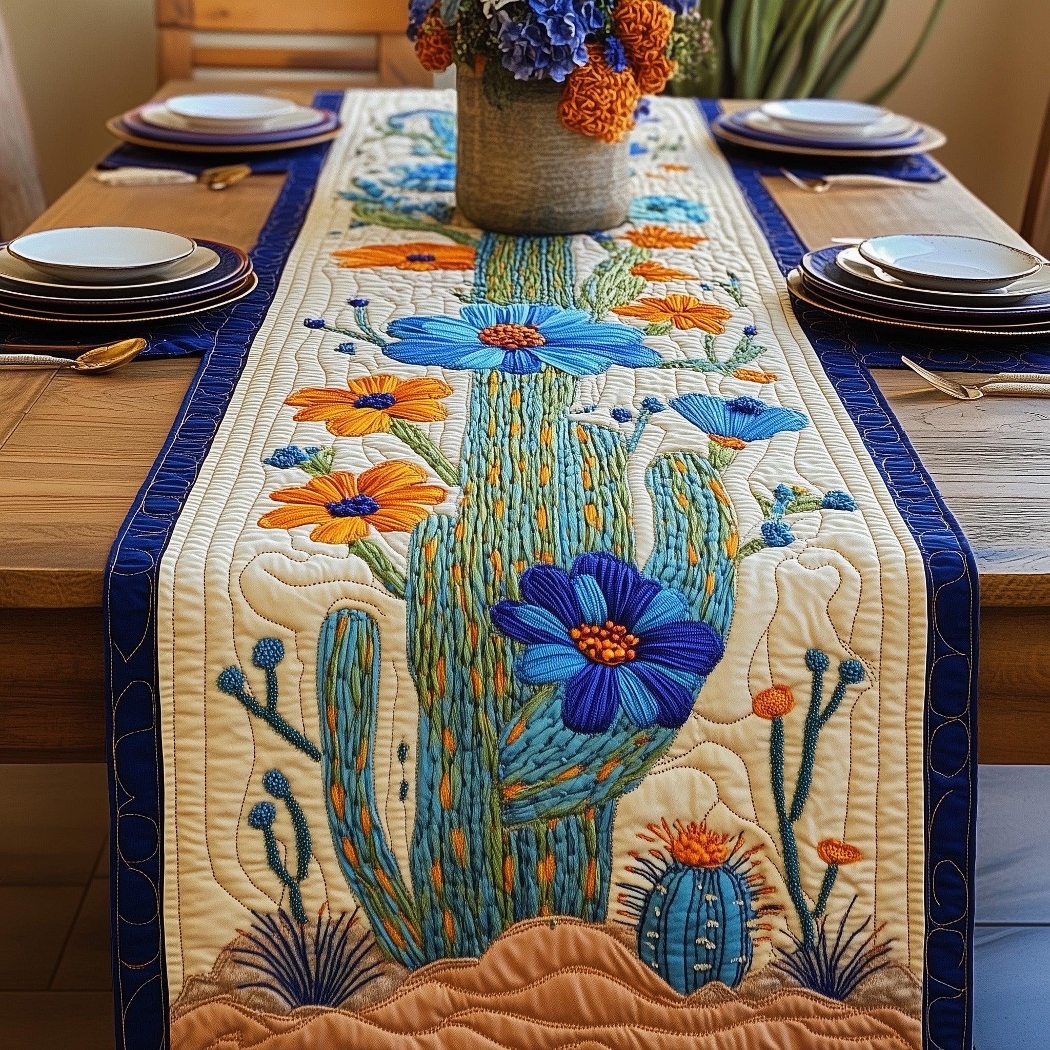 Desert Bloom Quilted Table Runner Christmas Dining Table Runner