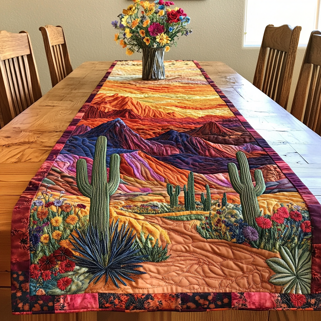 Desert Bloom Quilted Table Runner Dining Decor Cactus For Birthday Gift