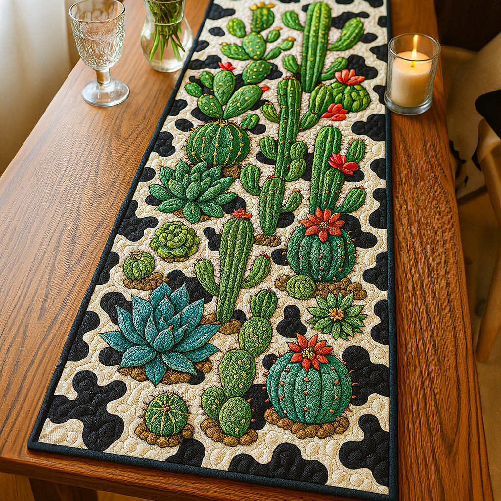 Desert Bloom Quilted Table Runner Dining Room Table Decor Cactus Gifts For Women