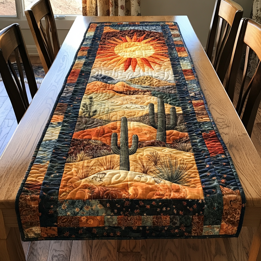 Desert Bloom Quilted Table Runner Dining Table Decor Gift For Cactus Lover