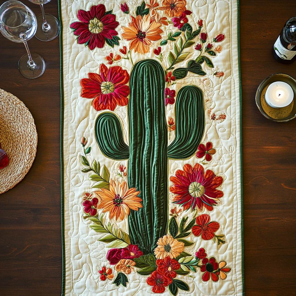 Desert Bloom Quilted Table Runner Dining Table Decor Ideas Christmas Cactus Gift