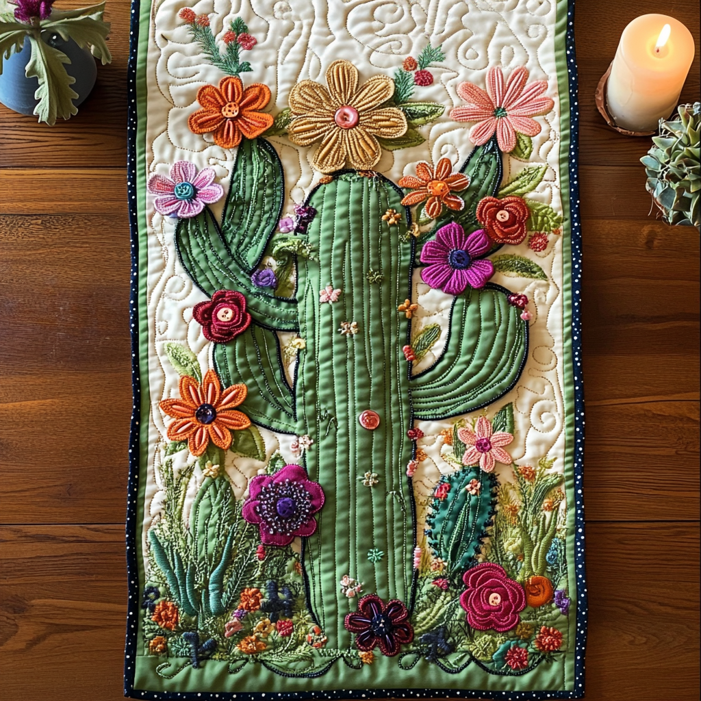 Desert Bloom Quilted Table Runner Dinner Table Decor Best Cactus Gifts