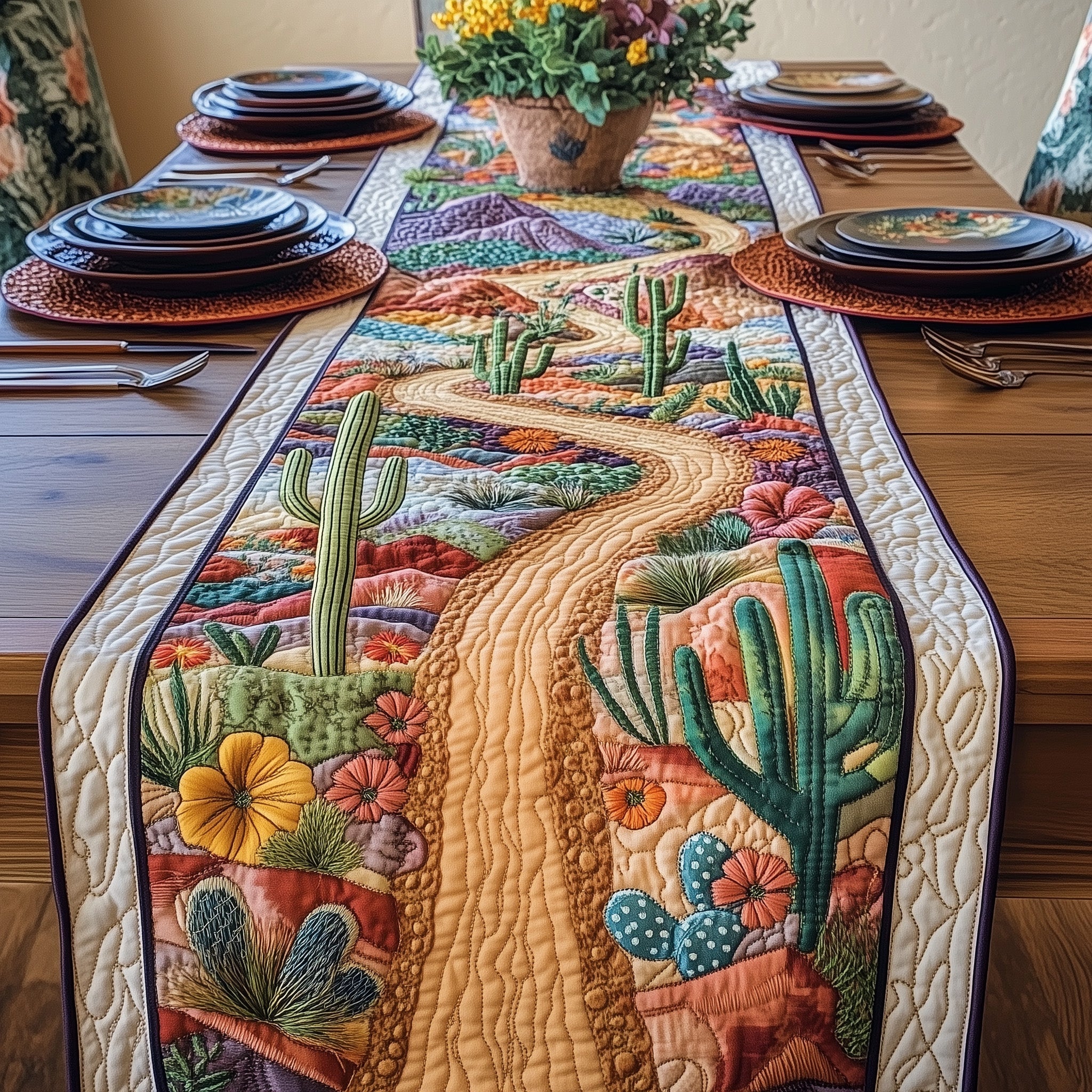 Desert Bloom Quilted Table Runner Elegant Christmas Table Runner