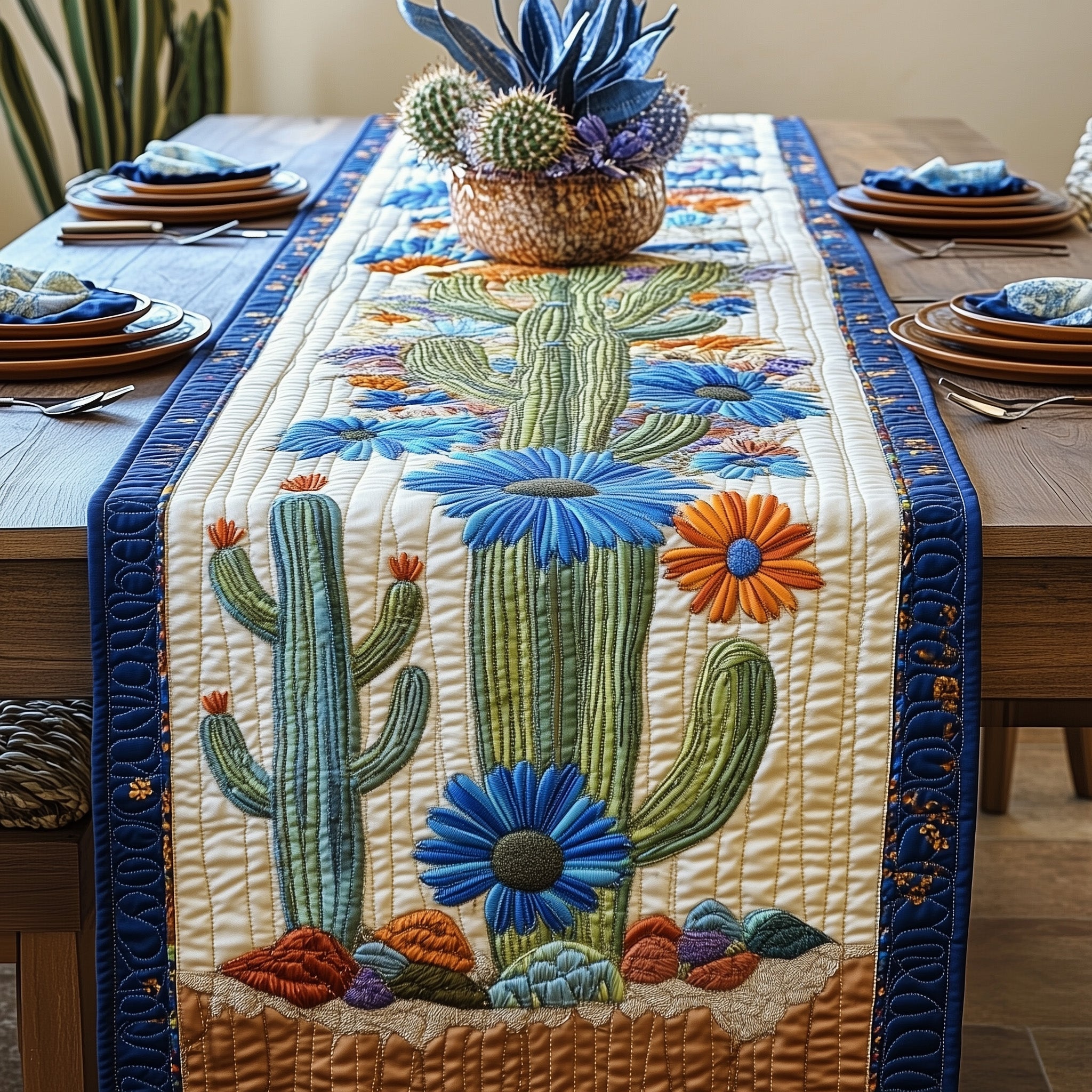 Desert Bloom Quilted Table Runner Holiday Party Table Runner