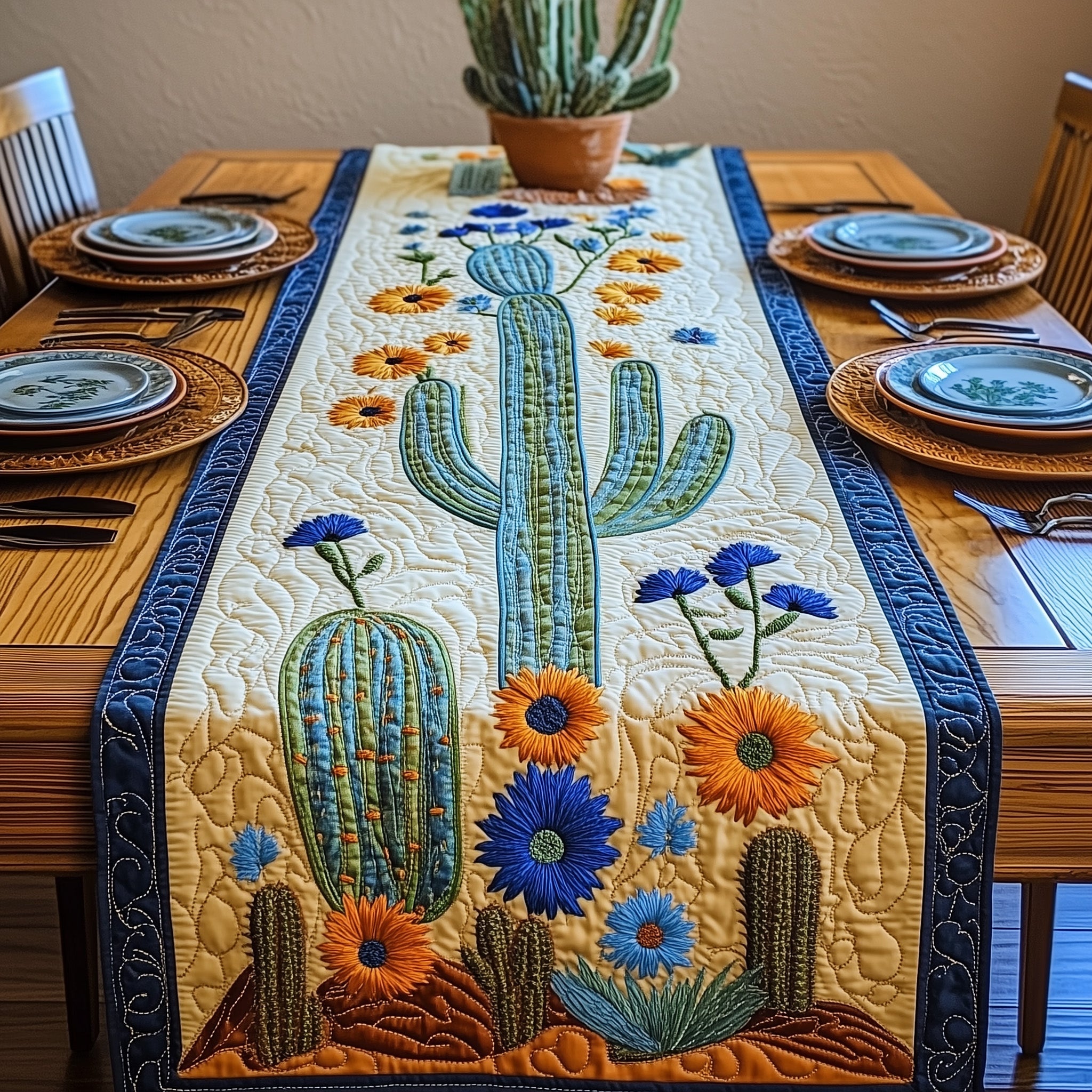 Desert Bloom Quilted Table Runner Holiday Table Runner for Kitchen Decor