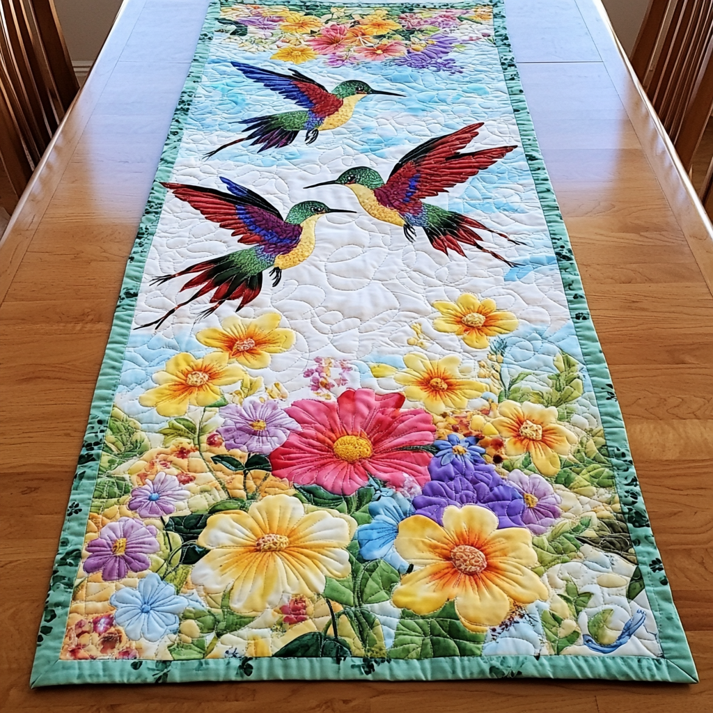Desert Bloom Quilted Table Runner Kitchen Table Decor Ideas Hummingbird Themed Gift Items