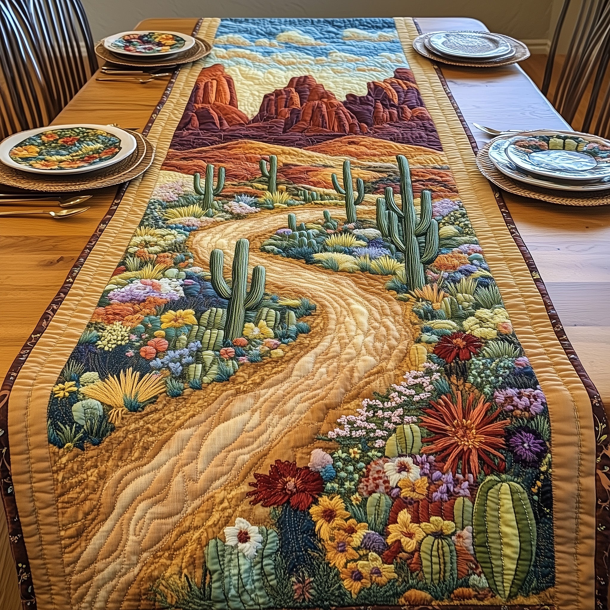 Desert Bloom Quilted Table Runner Special Occasion Table Runner Gift