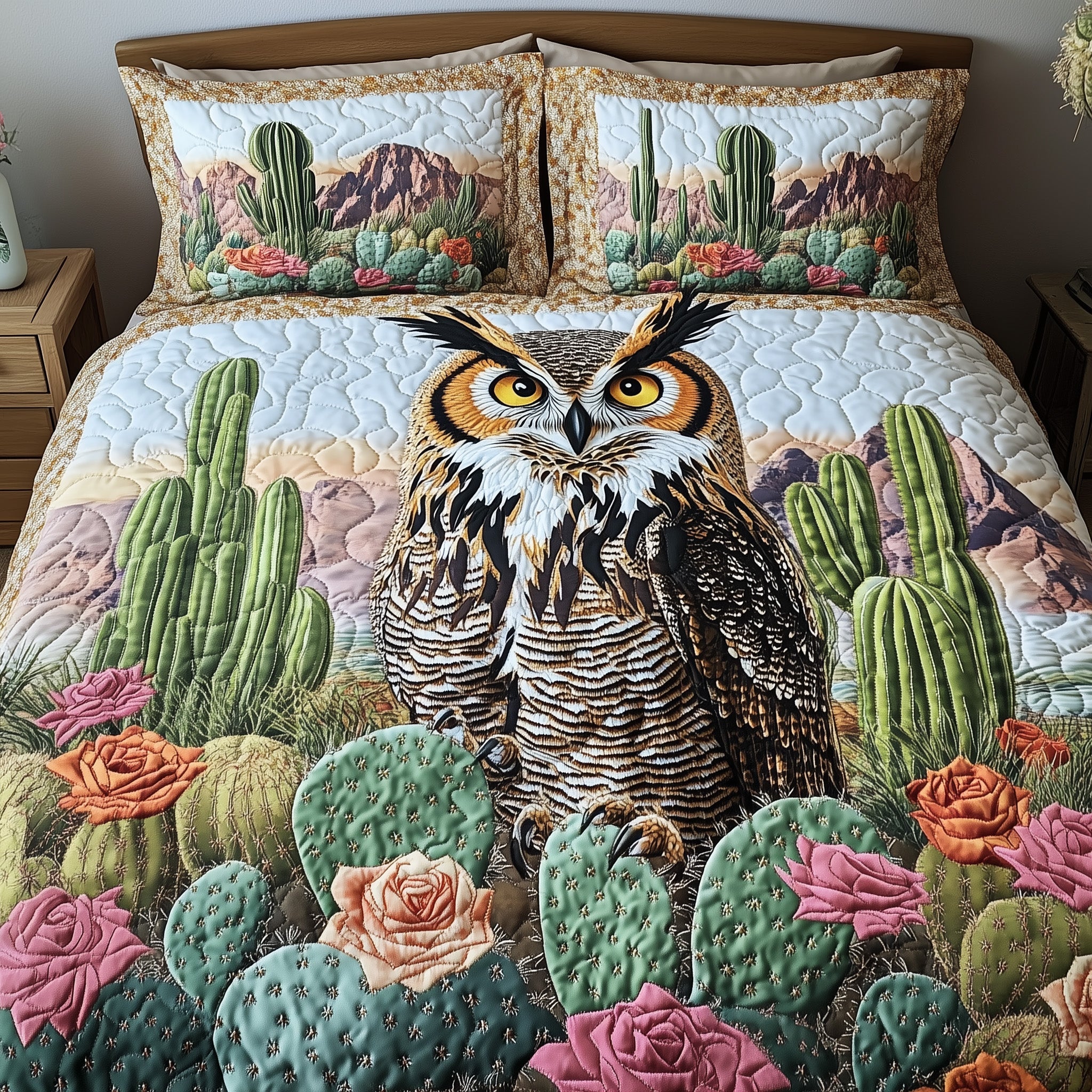 Desert Bloom Watcher Quilted Bedding Set Duvet Cover Merchandise Cowboy Gifts For Her