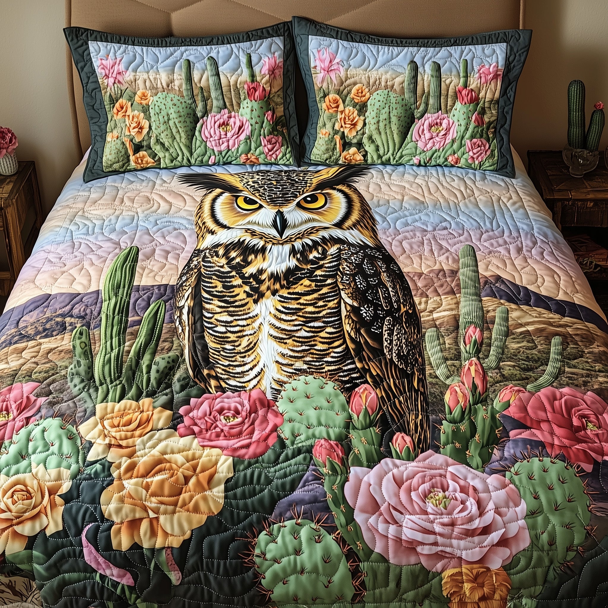 Desert Bloom Watcher Quilted Bedding Set Duvet Cover Merchandise Western Cowboy Gifts For Dad