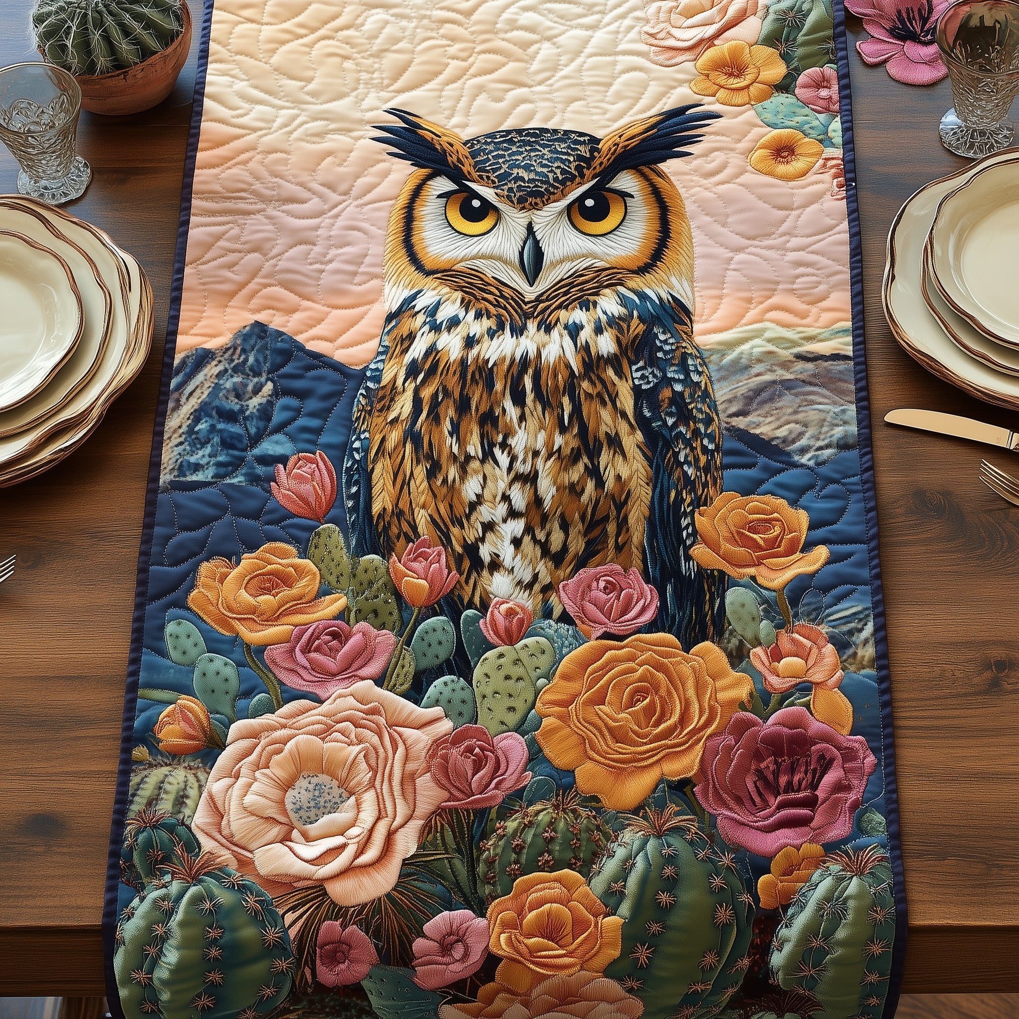 Desert Bloom Watcher Quilted Table Runner Christmas Table Runner Decoration