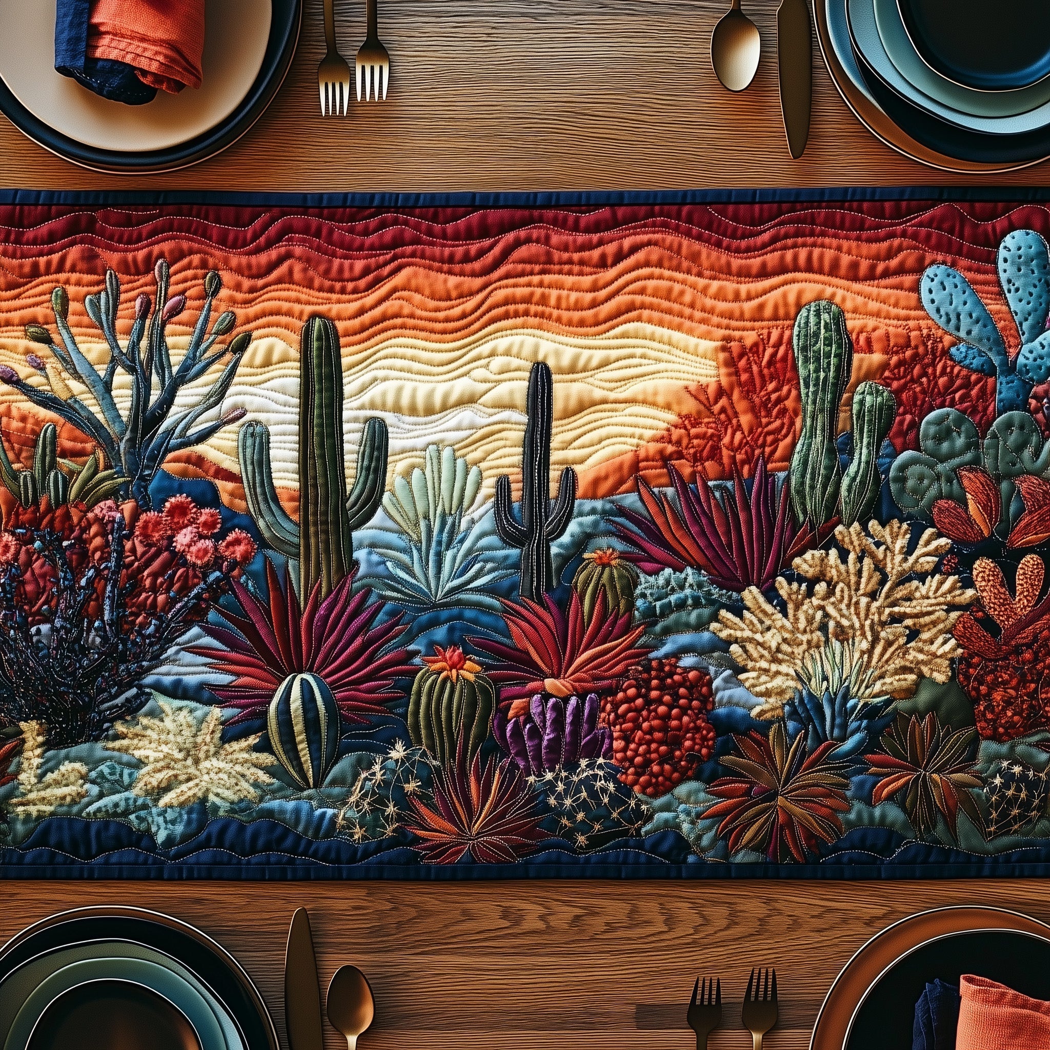 Desert Blooming Haven Quilted Table Runner Holiday Dinner Table Runner