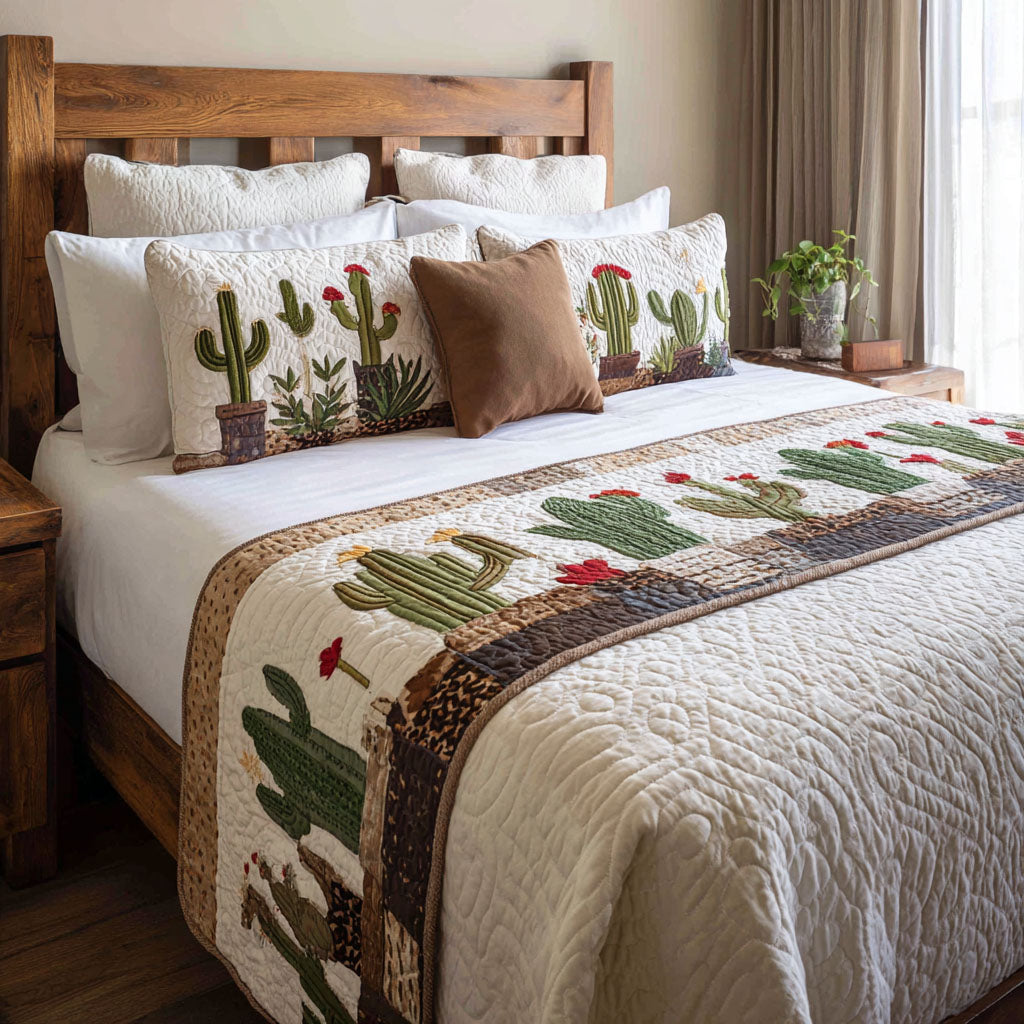 Desert Blossom Magic Quilted Bed Runner Bedroom Decor Christmas Cactus Gift