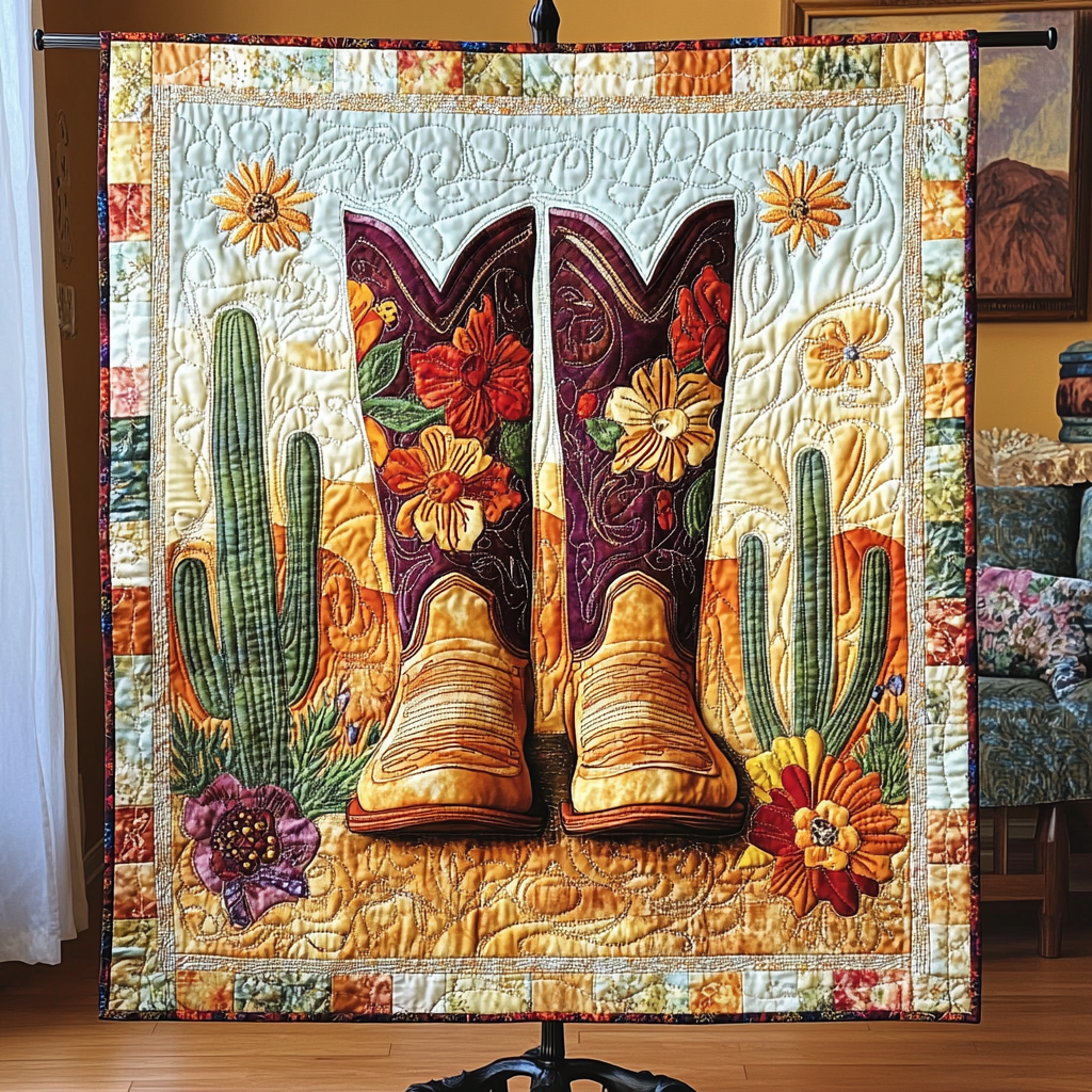 Desert Boots Quilted Blanket Bedroom Decor Cowboys Christmas Gifts