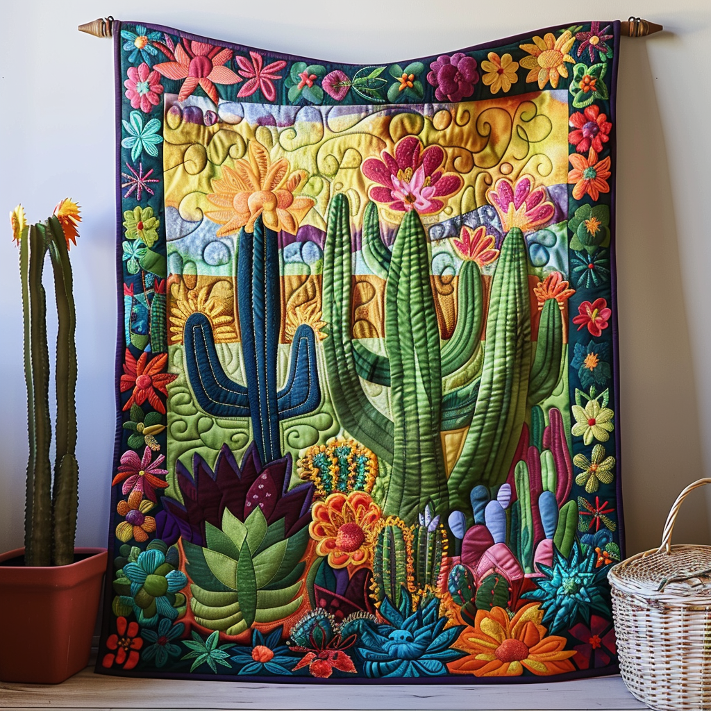 Desert Botanical Cactus Quilted Blanket Gift For Cactus Lover