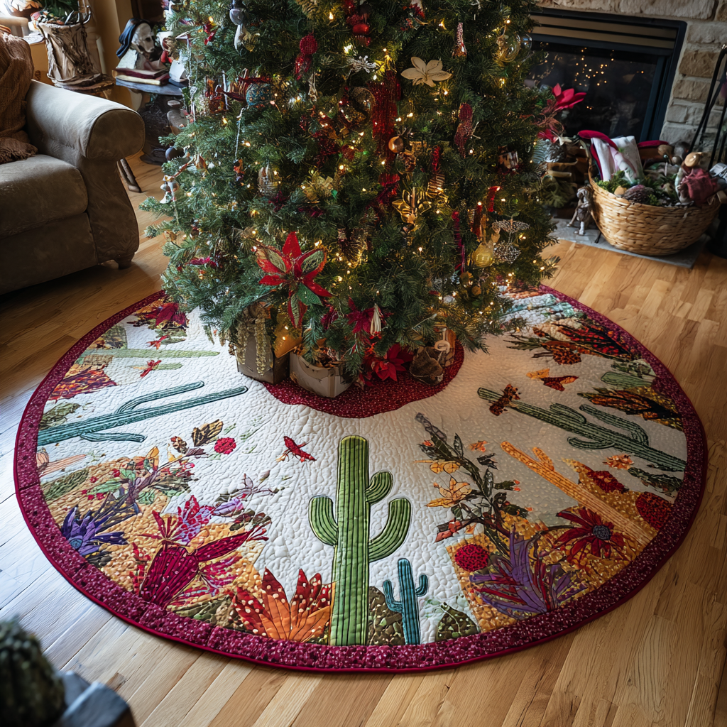 Desert Cactus Christmas Quilted Tree Skirt Nature Vibe Christmas Decor Xmas Gift Ideas