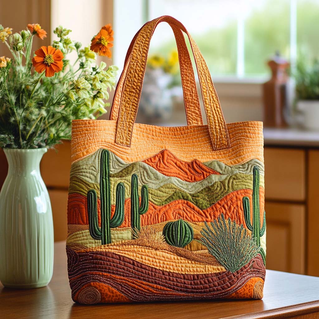 Desert Cactus Light Quilted Tote Bag Cactus Inspired Gifts