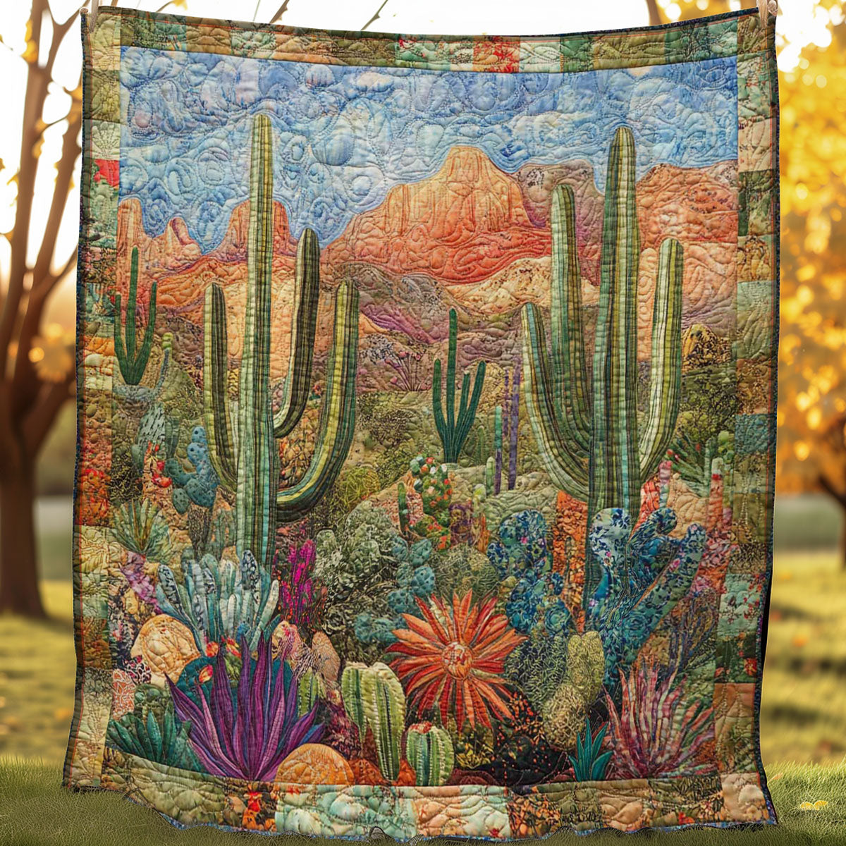 Desert Cactus Quilt Blanket Queen Size Blanket Best Thank You Gifts