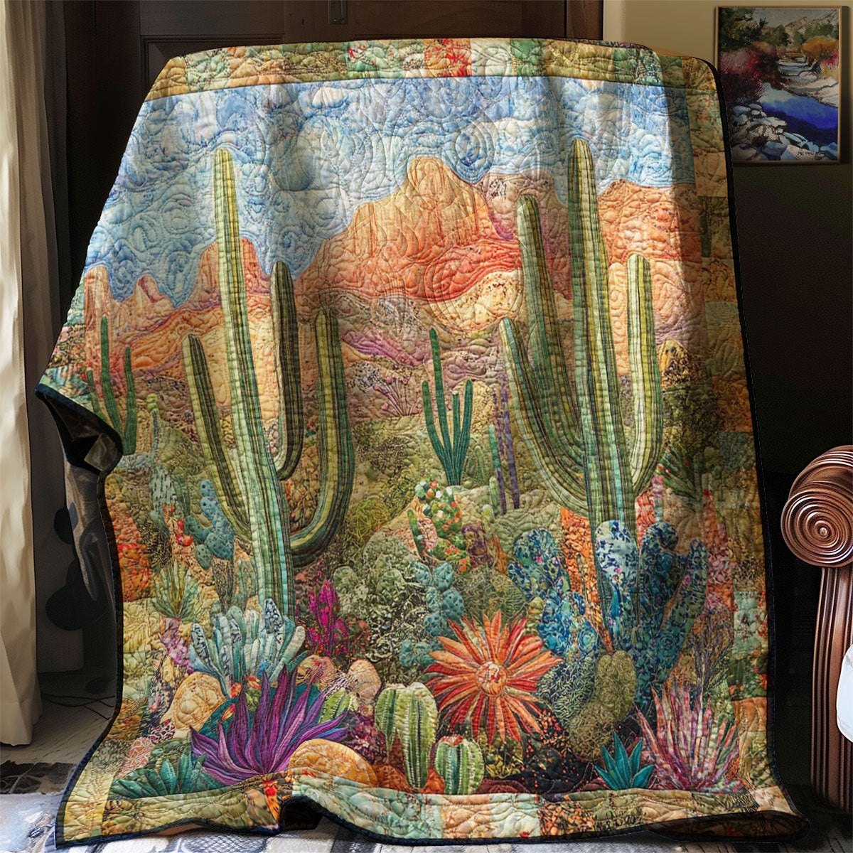 Desert Cactus Quilt Blanket Queen Size Blanket Best Thank You Gifts