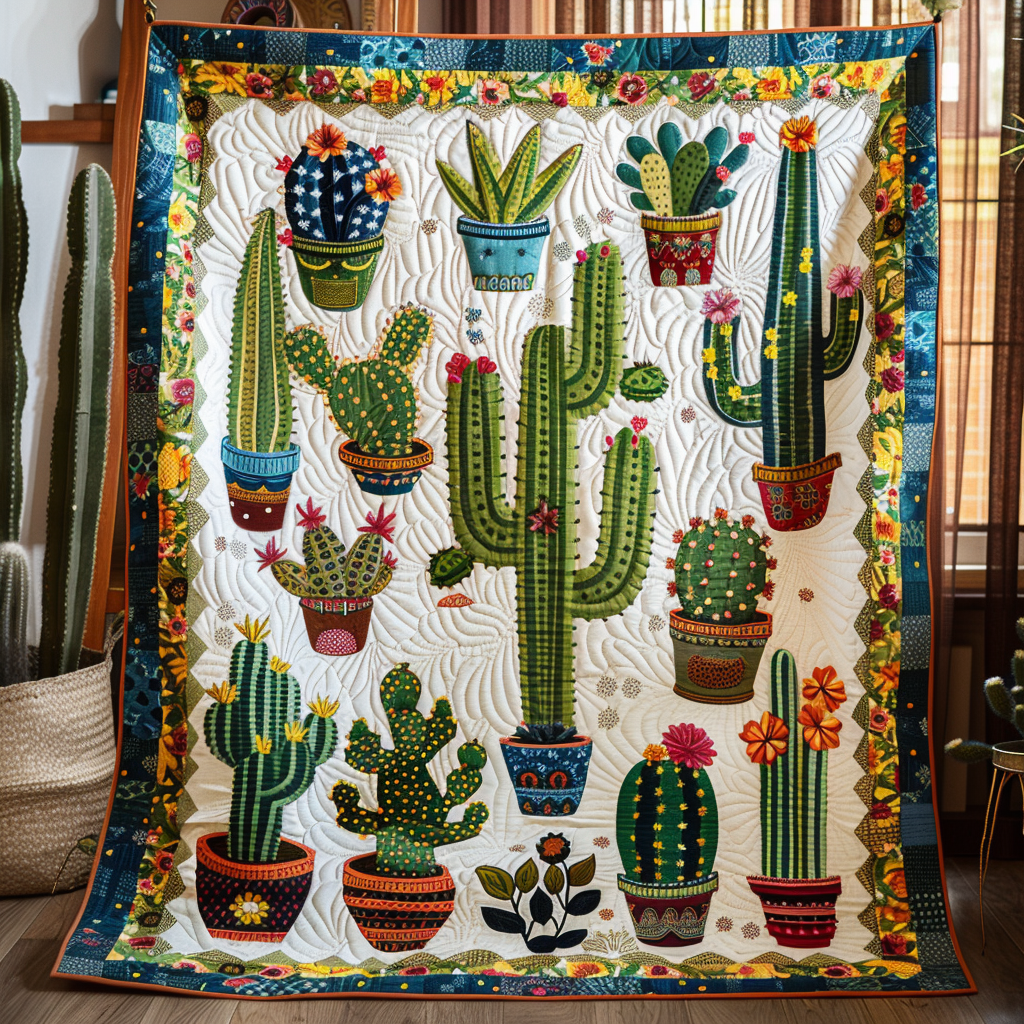 Desert Cactus Quilted Blanket Cute Blankets For Bed