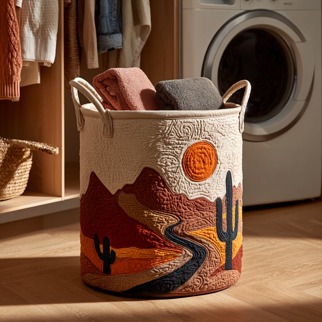 Desert Cactus Quilted Laundry Basket Charming Quilted Laundry Basket Gift for Cozy Homes