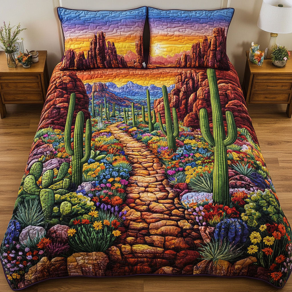 Desert Cactus Trail Quilted Bedding Set Bed Decorations Christmas Cactus Gift