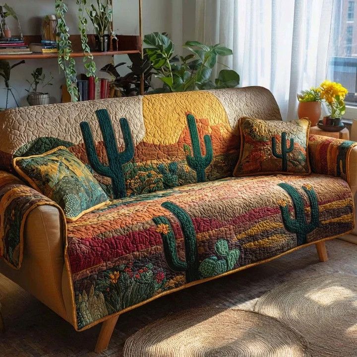 Desert Calm Quilted Sofa Cover Southwest Boho Furniture Protector Best Home Decor Gift Ideas