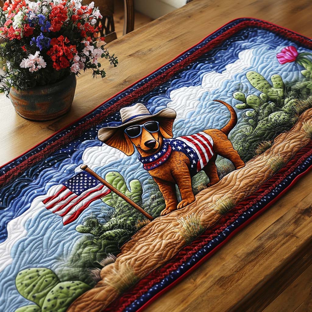 Desert Dog Pride Quilted Table Runner Dining Room Decor Patriotic Gifts For Him