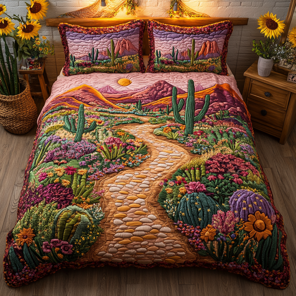 Desert Dream Quilted Bedding Set Aesthetic Room Decor Novelty Cactus Gifts