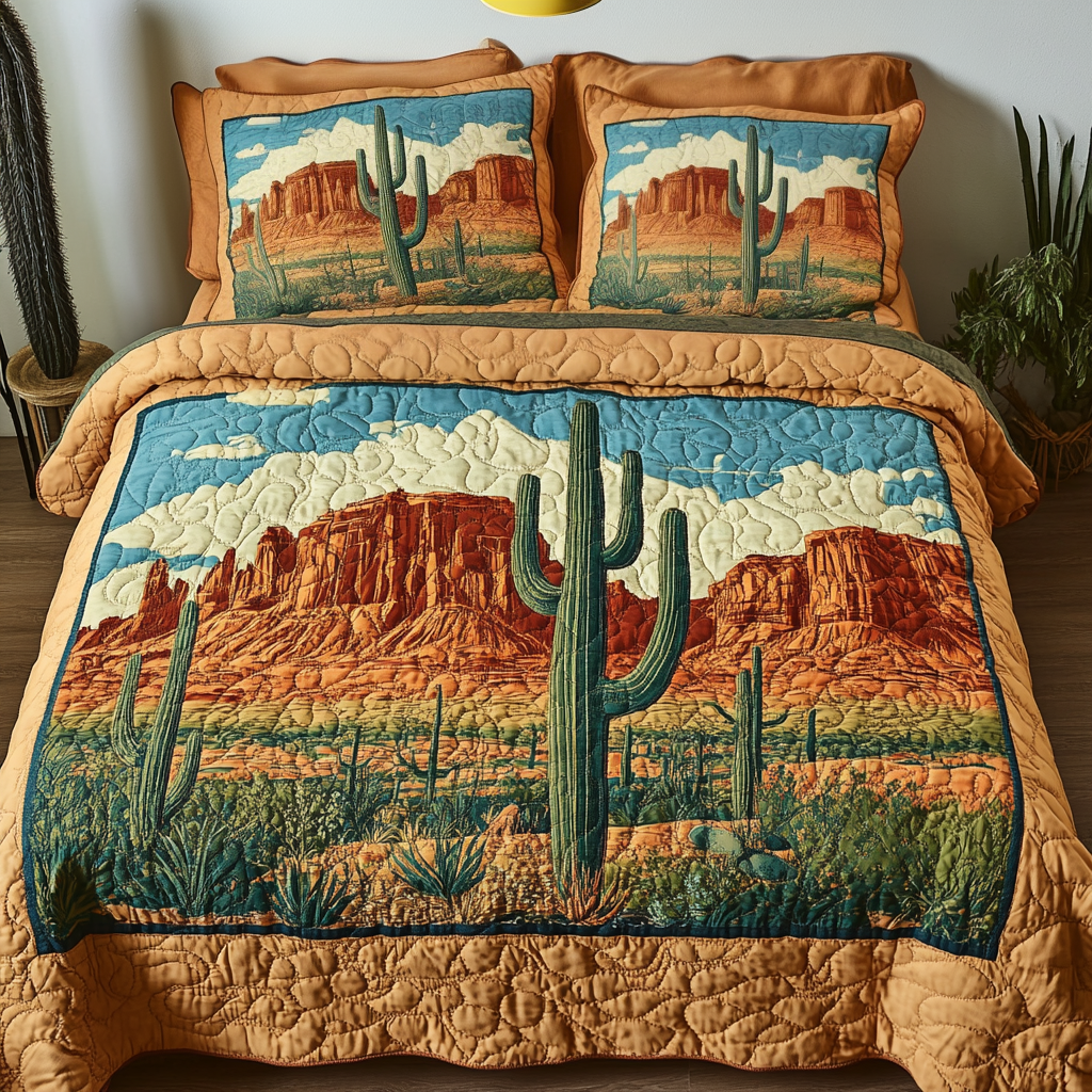 Desert Dreams Quilted Bedding Set Bedroom Decorations Cactus Themed Birthday Gifts