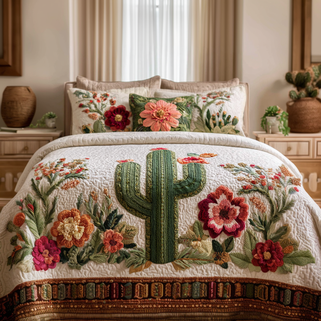 Desert Dreams Quilted Bedding Set Christmas Bedding Sets Gifts For Cactus Lovers