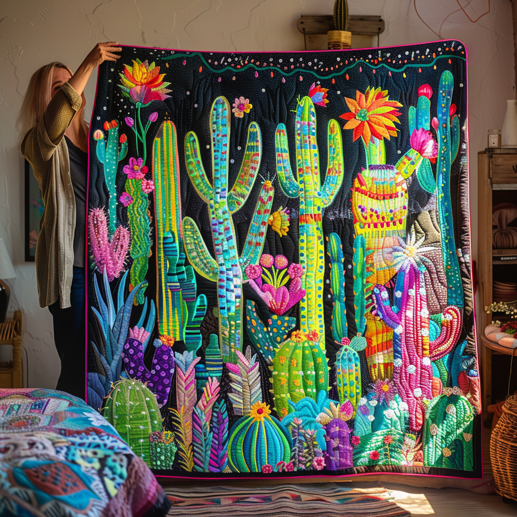 Desert Dreamscape Cactus Quilted Blanket Cute Christmas Blankets